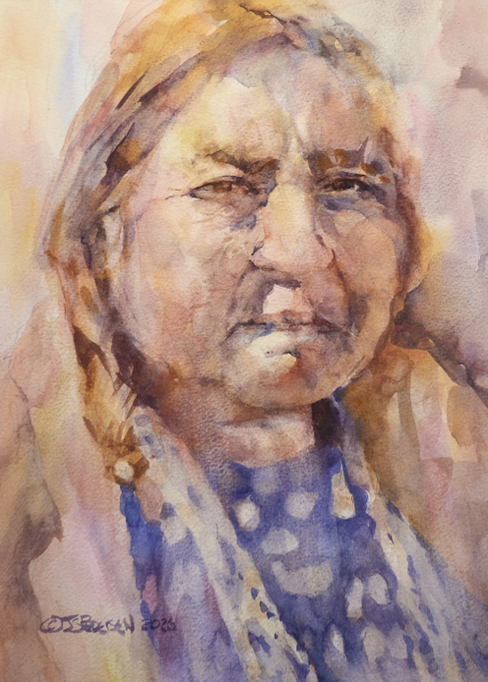 Simake ,&ldquo;Reluctant To Be A Woman&rdquo;
2019   &frac14; Sheet
-After Edward Curtis Photo&copy;1926-
Art: 10.5 x14.5&rdquo;
Frame: 16x20&rdquo;